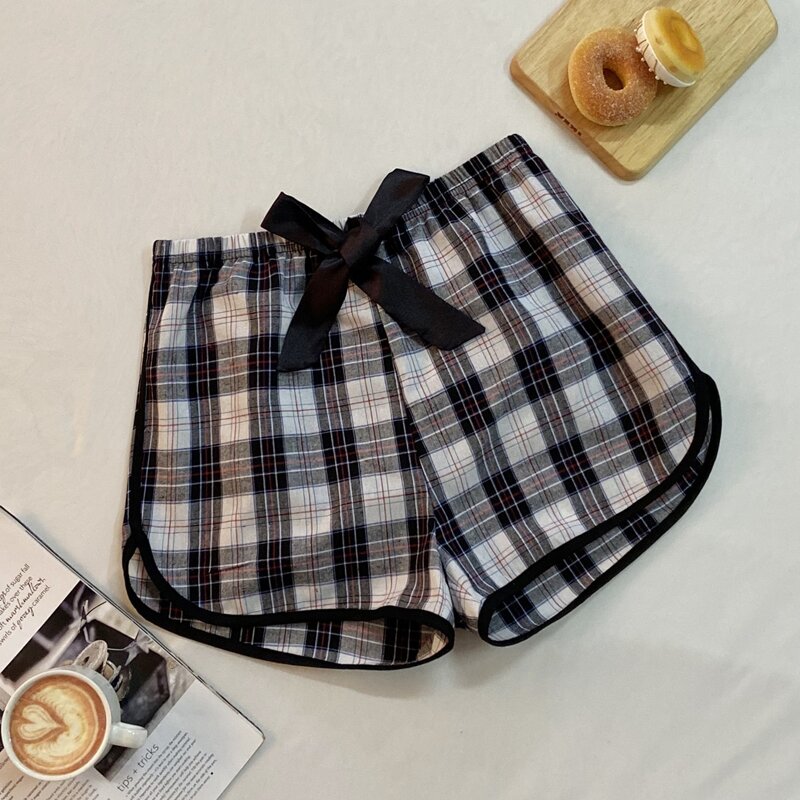 

Knot Front Plaid Sleep Shorts, Multicolor