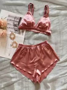 Bộ đồ ngủ bằng vải satin - Màu hồng gỉ - Xem 1