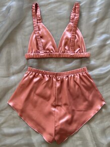 Bộ đồ ngủ bằng vải satin - Màu hồng gỉ - Xem 2