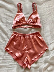 Bộ đồ ngủ bằng vải satin - Màu hồng gỉ - Xem 4