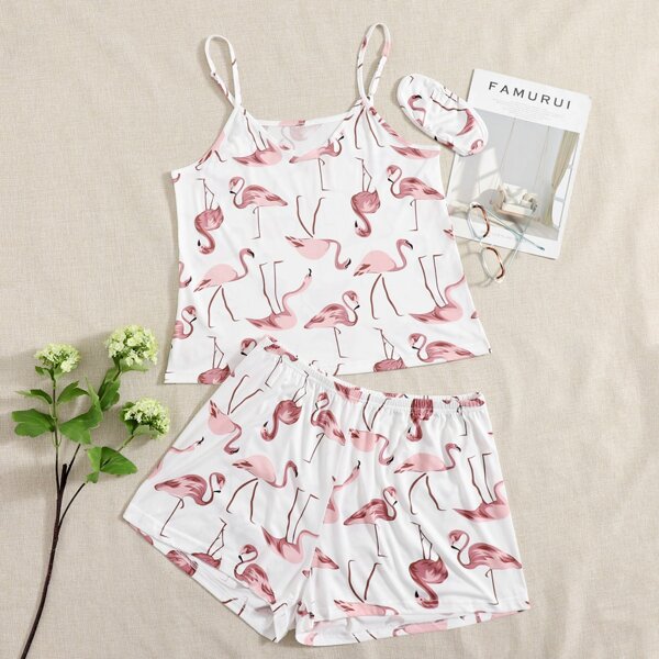 

Plus Flamingo PJ Set & Eye Cover, White