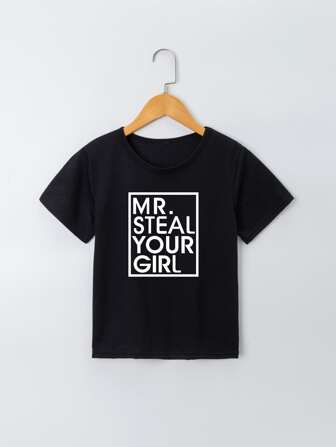 SHEIN Jeune Garçon T-shirt Graphique De Slogan