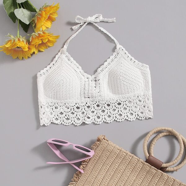 

Tie Back Solid Halter Top, White