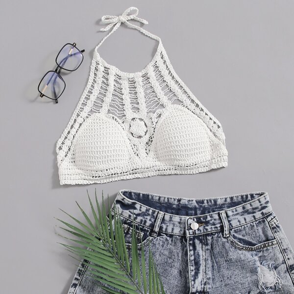 

Tie Back Solid Halter Top, White