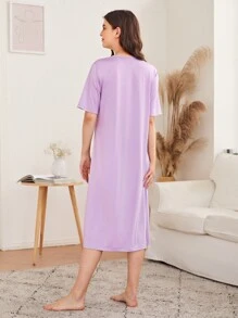 SHEIN Unity Letter Graphic Nightdress Nightgown - Lilac Purple - View 2