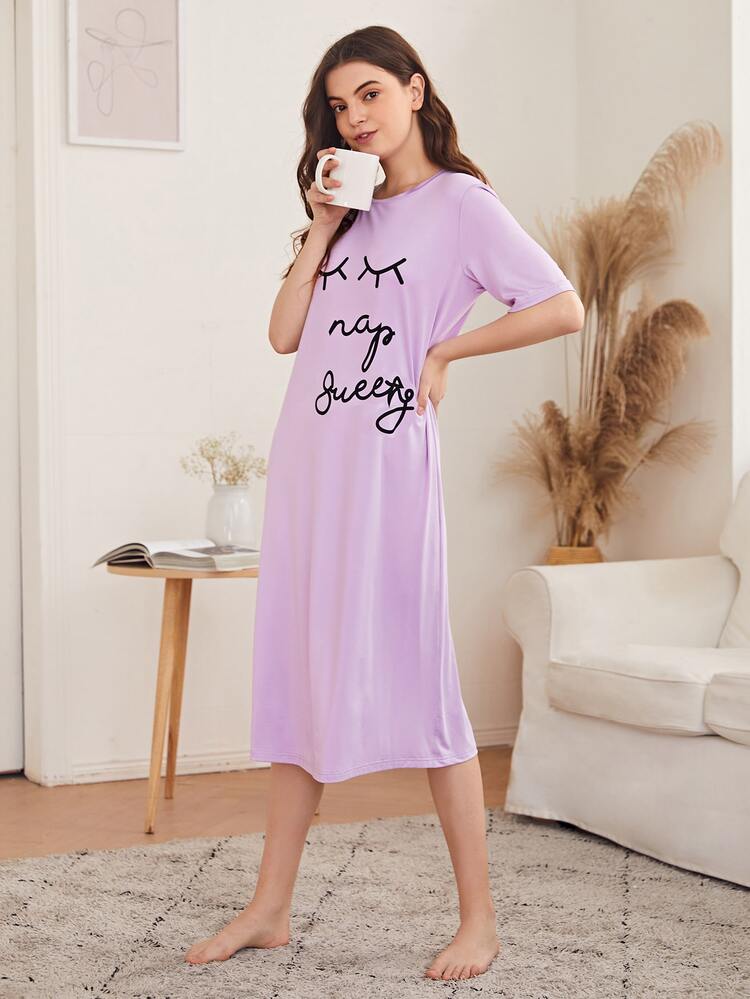 SHEIN Unity 字母圖案睡衣 - 紫丁香色 - 查看 3