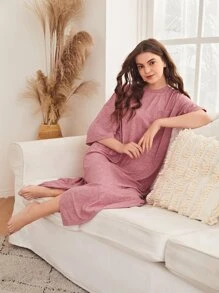 SHEIN Unity 落肩開衩下擺貼布口袋睡衣 - 藕粉色 - 查看 4