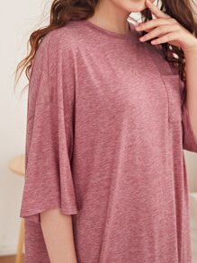 SHEIN Unity 落肩開衩下擺貼布口袋睡衣 - 藕粉色 - 查看 5