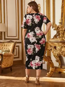 SHEIN Clasi Đầm Plus Size Hoa Thanh lịch - Nhiều màu - Xem 2