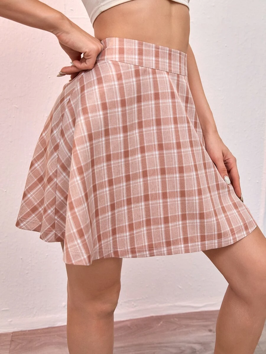 Falda mini de cuadros - Rosa - Ver 1