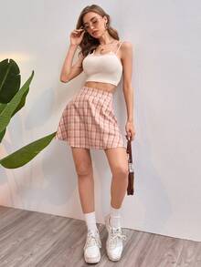 Falda mini de cuadros - Rosa - Ver 3