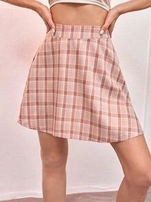 Falda mini de cuadros - Rosa - Ver 4