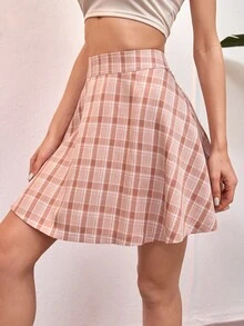 Falda mini de cuadros - Rosa - Ver 5