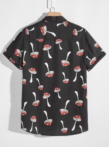 Manfinity Men Mushroom Print Button Front Shirt Without Tee - Black - View 2
