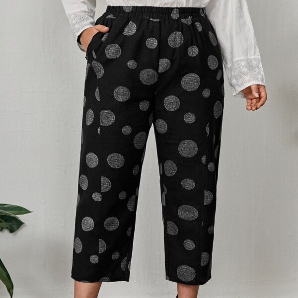 

Plus Polka Dot Print Pants, Multicolor