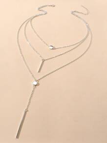 Bar Charm Y-lariat Necklace - Silver - View 1
