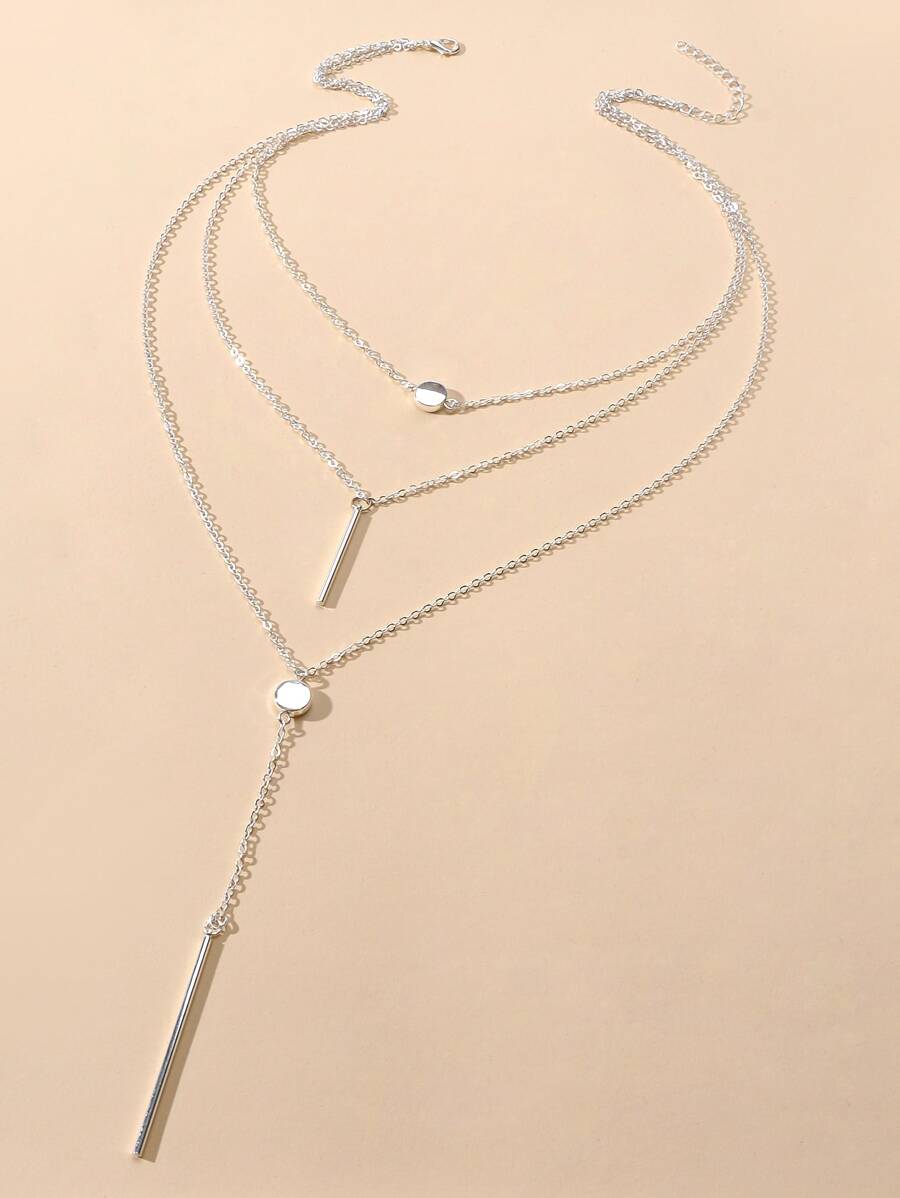 Bar Charm Y-lariat Necklace - Silver - View 1