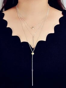 Bar Charm Y-lariat Necklace - Silver - View 2