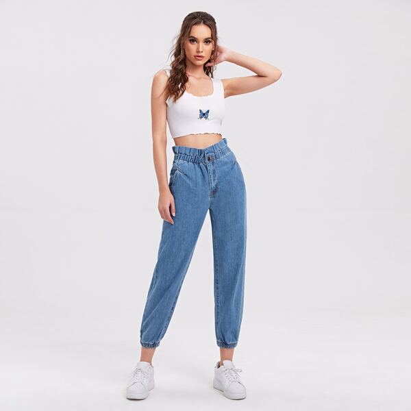 

Paperbag Waist Jogger Cropped Jeans, Light wash