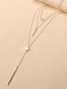 Bar Charm Y-lariat Necklace - Silver - View 3