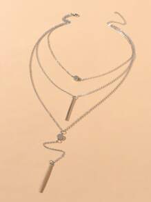 Bar Charm Y-lariat Necklace - Silver - View 5