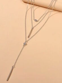 Bar Charm Y-lariat Necklace - Silver - View 6