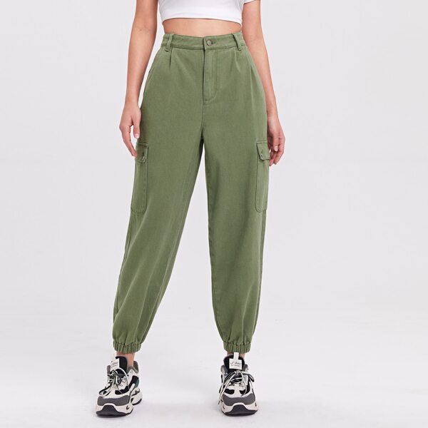 

High Waist Flap Pocket Jogger Jeans, Army green