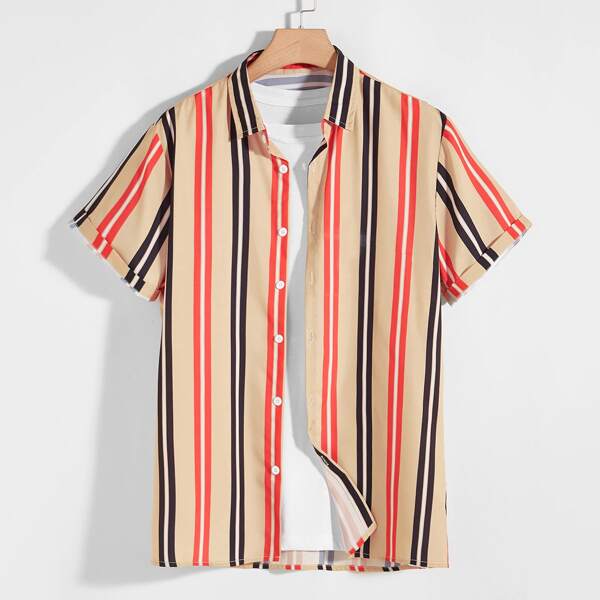 

Men Vertical Striped Button Up Shirt, Multicolor