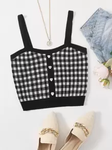 SHEIN MOD Knit ngọn Nút phía trước Kẻ sọc Giải trí - Đen và trắng - Xem 1