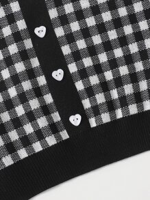 SHEIN MOD Knit ngọn Nút phía trước Kẻ sọc Giải trí - Đen và trắng - Xem 3