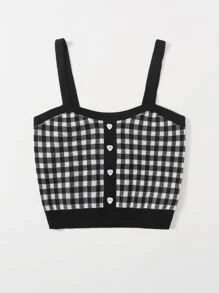 SHEIN MOD Knit ngọn Nút phía trước Kẻ sọc Giải trí - Đen và trắng - Xem 4