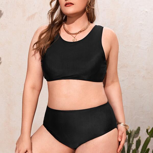 

Plus High Waisted Bikini Swimsuit, Black