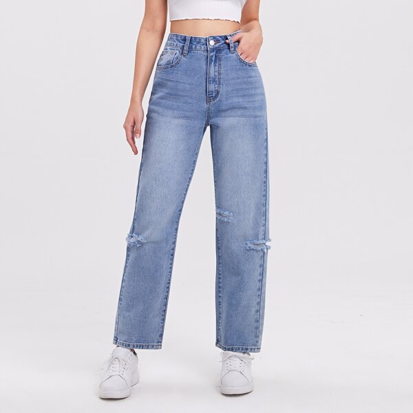 

High Waisted Ripped Light Wash Jeans