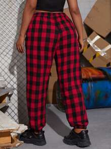 Plus Gingham Elastic Waist Trousers - Multicolor - View 2