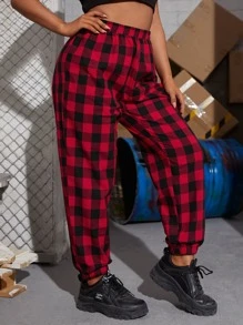 Plus Gingham Elastic Waist Trousers - Multicolor - View 3