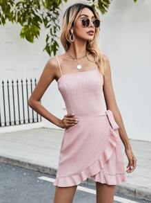 Vestido con lazo bajo con fruncido de espalda con tiras cruzadas - Rosa Pálido - Ver 4