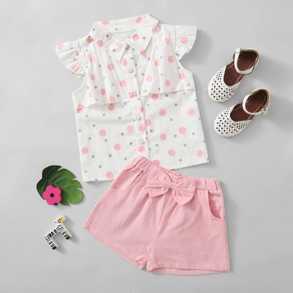 

Toddler Girls Polka Dot Ruffle Blouse & Bow Shorts, Multicolor