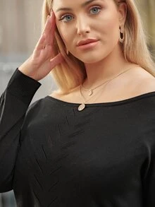 Jersey de talla grande Liso Casual - Negro - Ver 3