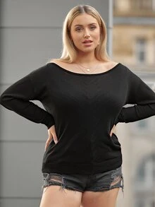 Jersey de talla grande Liso Casual - Negro - Ver 4