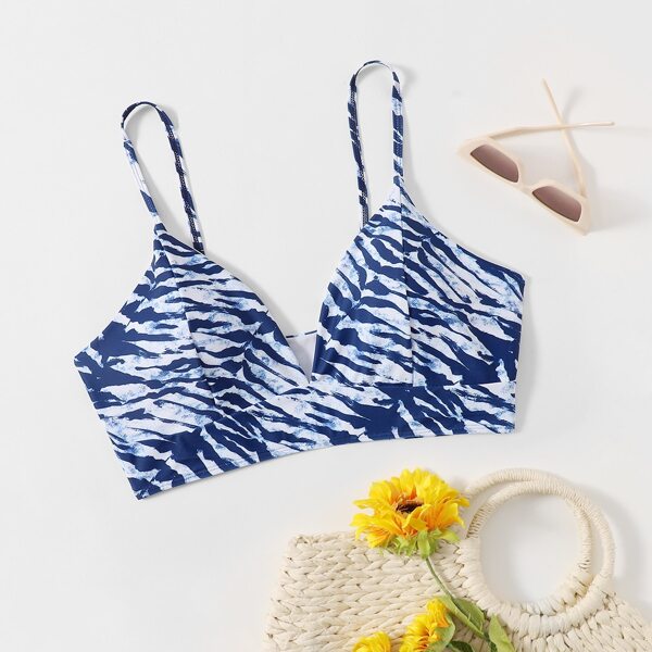 

Plus Zebra Striped Bikini Top, Blue and white