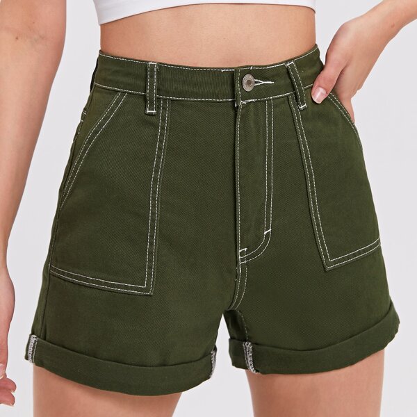 

High Waist Denim Shorts, Army green