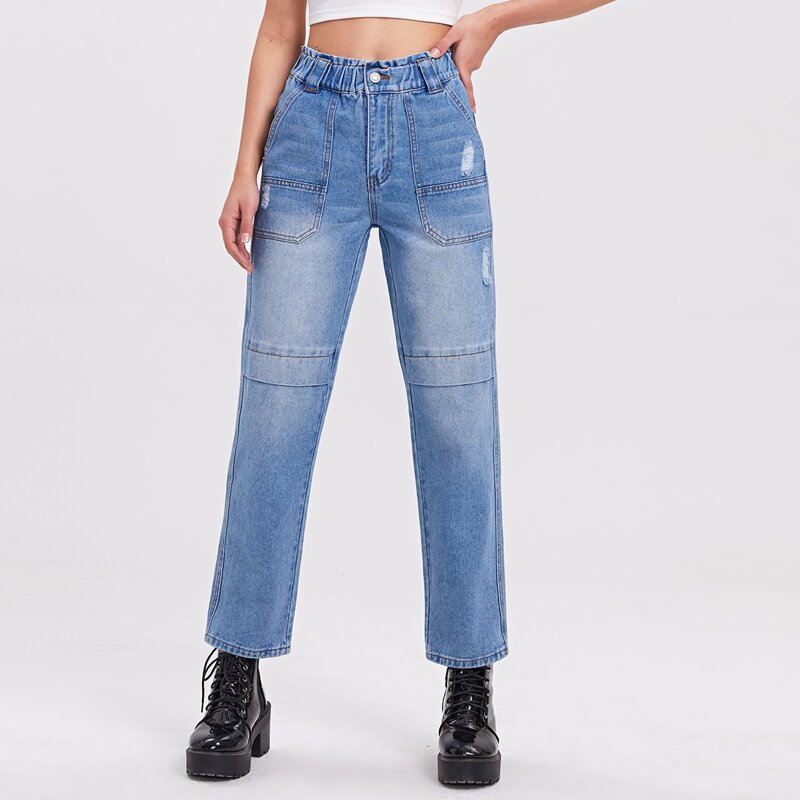 

High Waist Straight Jeans, Medium wash