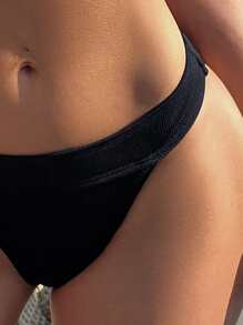 Rib Adjustable Strap Bikini Set - Black - View 3