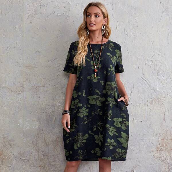 

Allover Floral Cocoon Dress, Multicolor