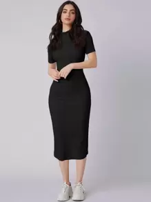 Mulvari Đầm Chia màu trơn Giải trí - màu đen - Xem 3