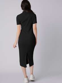 Mulvari Đầm Chia màu trơn Giải trí - màu đen - Xem 2