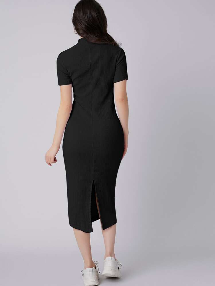 Mock Neck Slit Back Bodycon Dress