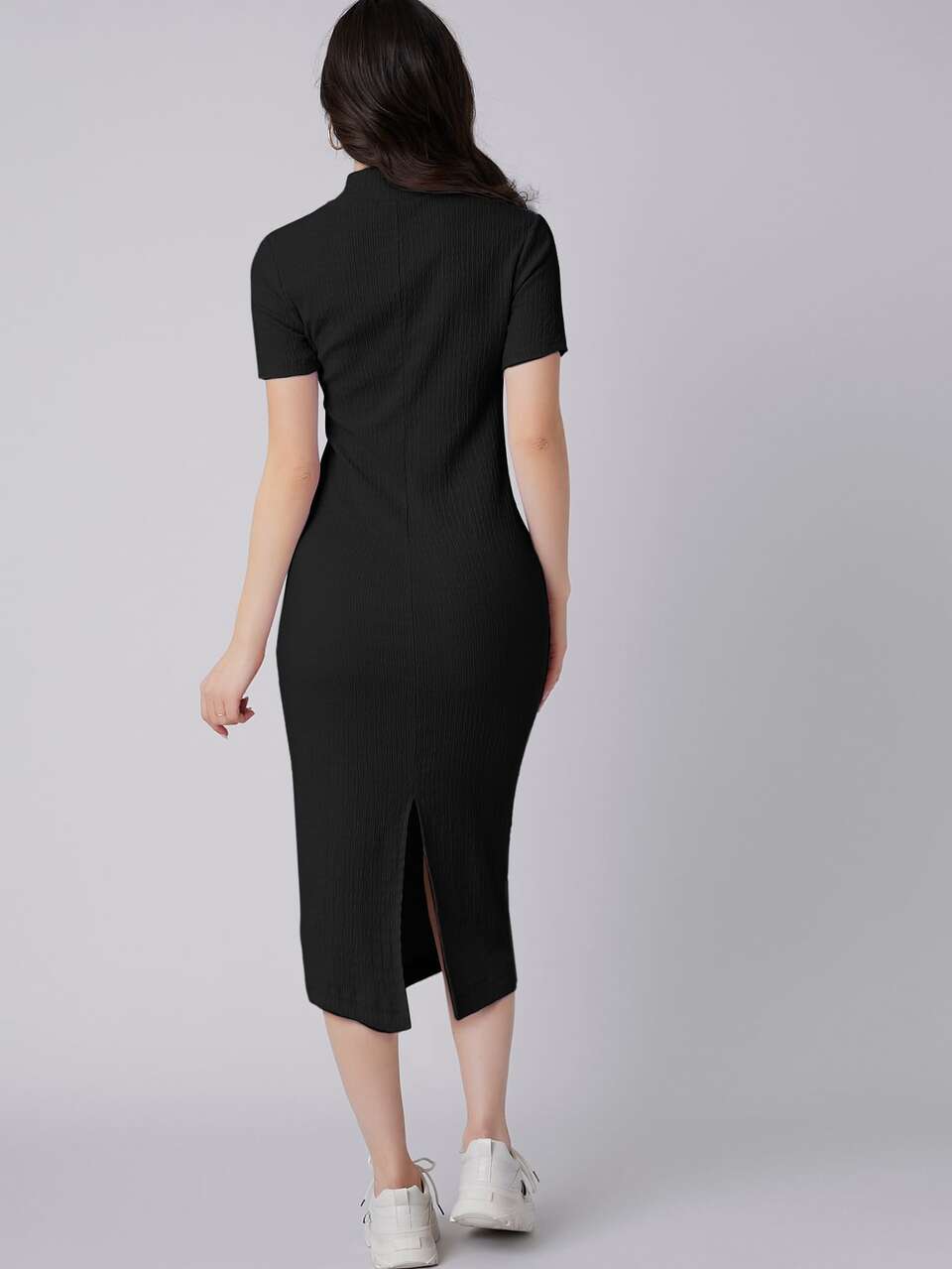Mock Neck Slit Back Bodycon Dress