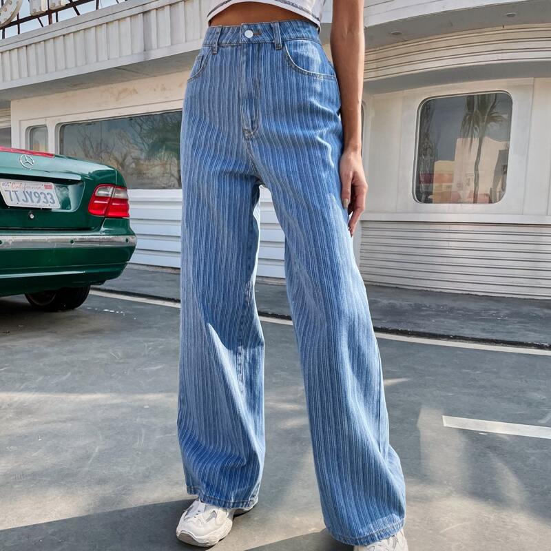 

Striped Wide Leg Jeans, Medium wash
