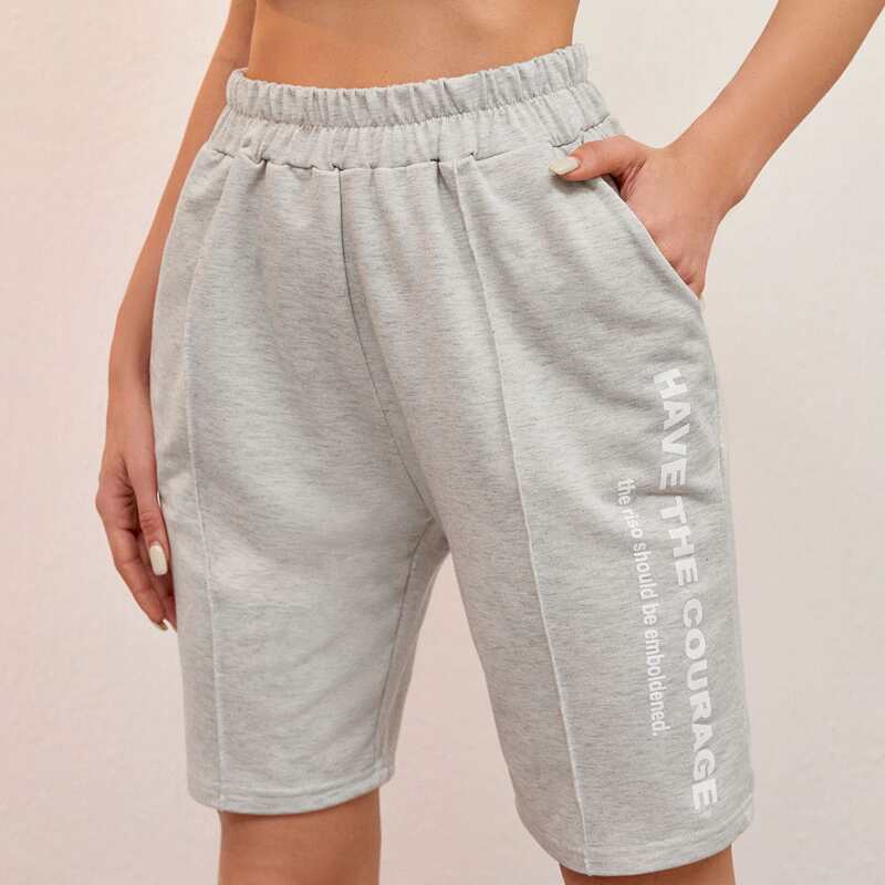 

Slogan Graphic Track Shorts, Light grey